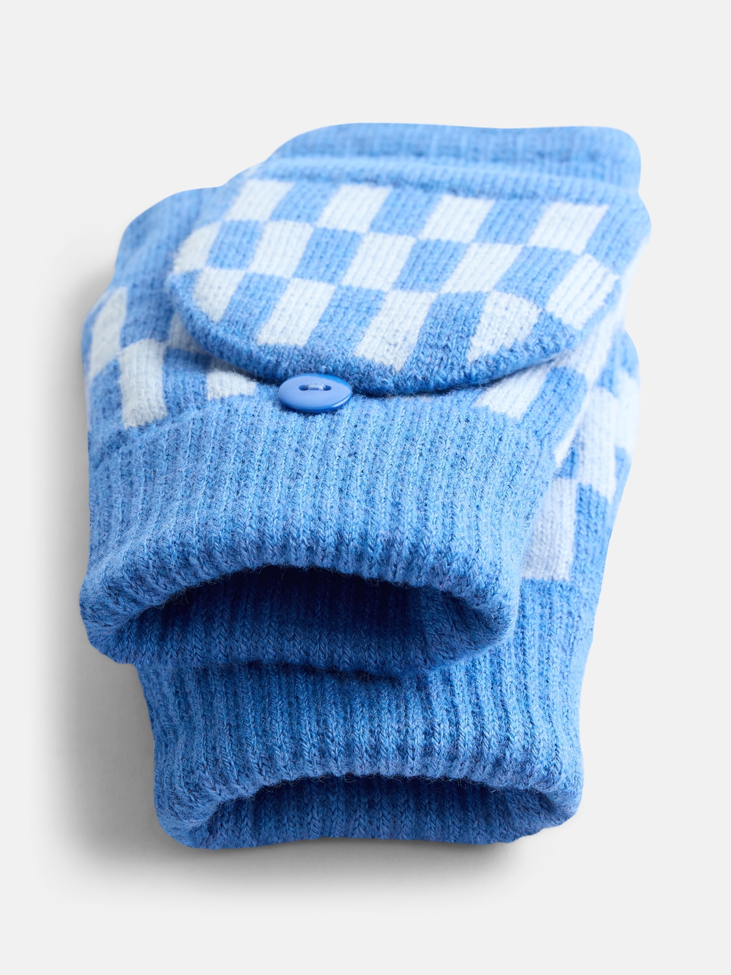 No Boundaries Women's Ribbed Knit Checkered Pop Top Mittens