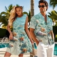 thumbnail image 3 of Jeiento Beach Starfish Couples Vacation Outfits Matching Sets Summer Dress for Women Mens Button Down Short Sleeve Shirt Vacation Beach Short Tiered Dresses, 3 of 6