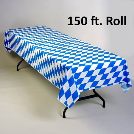 Oktoberfest Bavarian Blue Diamonds Plastic Table Cover Roll Banquet 40" x 150'