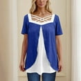 thumbnail image 2 of Olyvenn Womens Plus Size Tops Summer Dressy Hollow Out Boat Neck Short Sleeves Lightweight T-Shirt Color Blocked Patchwork Tee Dark Blue XXXXXL, 2 of 6