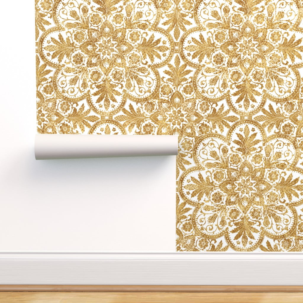 PeelandStick Removable Wallpaper Gilt Floral Gold White Antique Tile