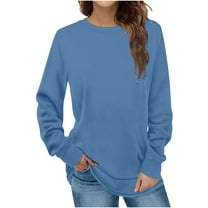 Patlollav Womens Fashion Winter Solid Round-Neck Pullover Long Sleeve Tops