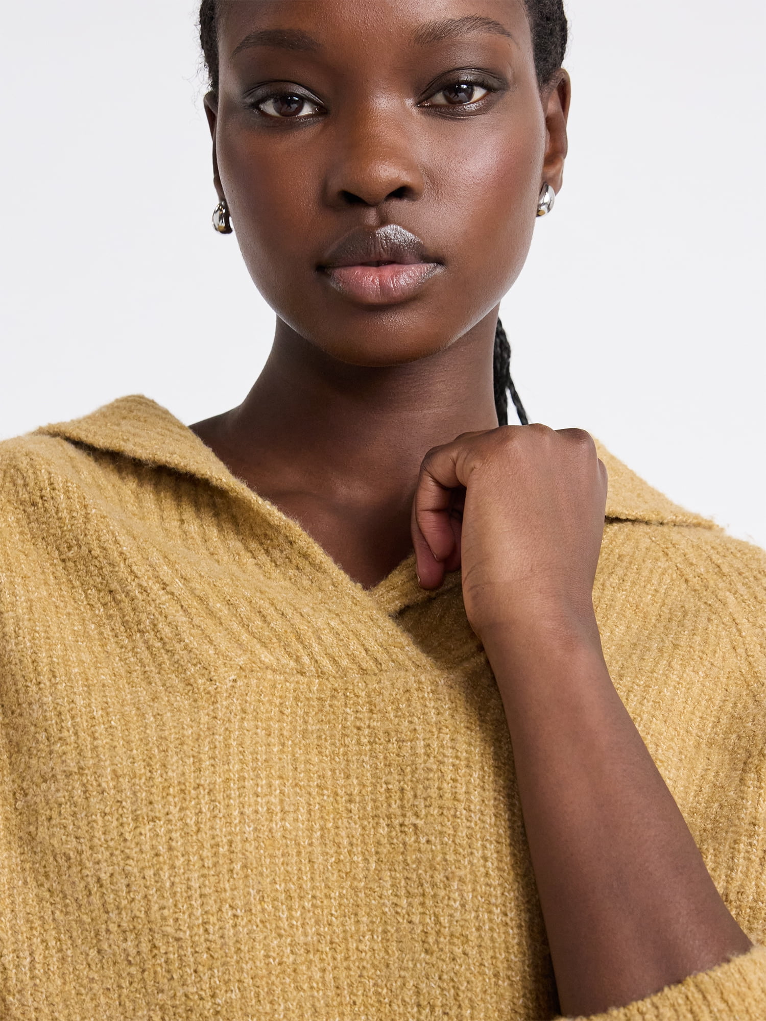Free Assembly Women's V-Collar Sweater with Long Sleeves, Midweight, Sizes, XS-XXL
