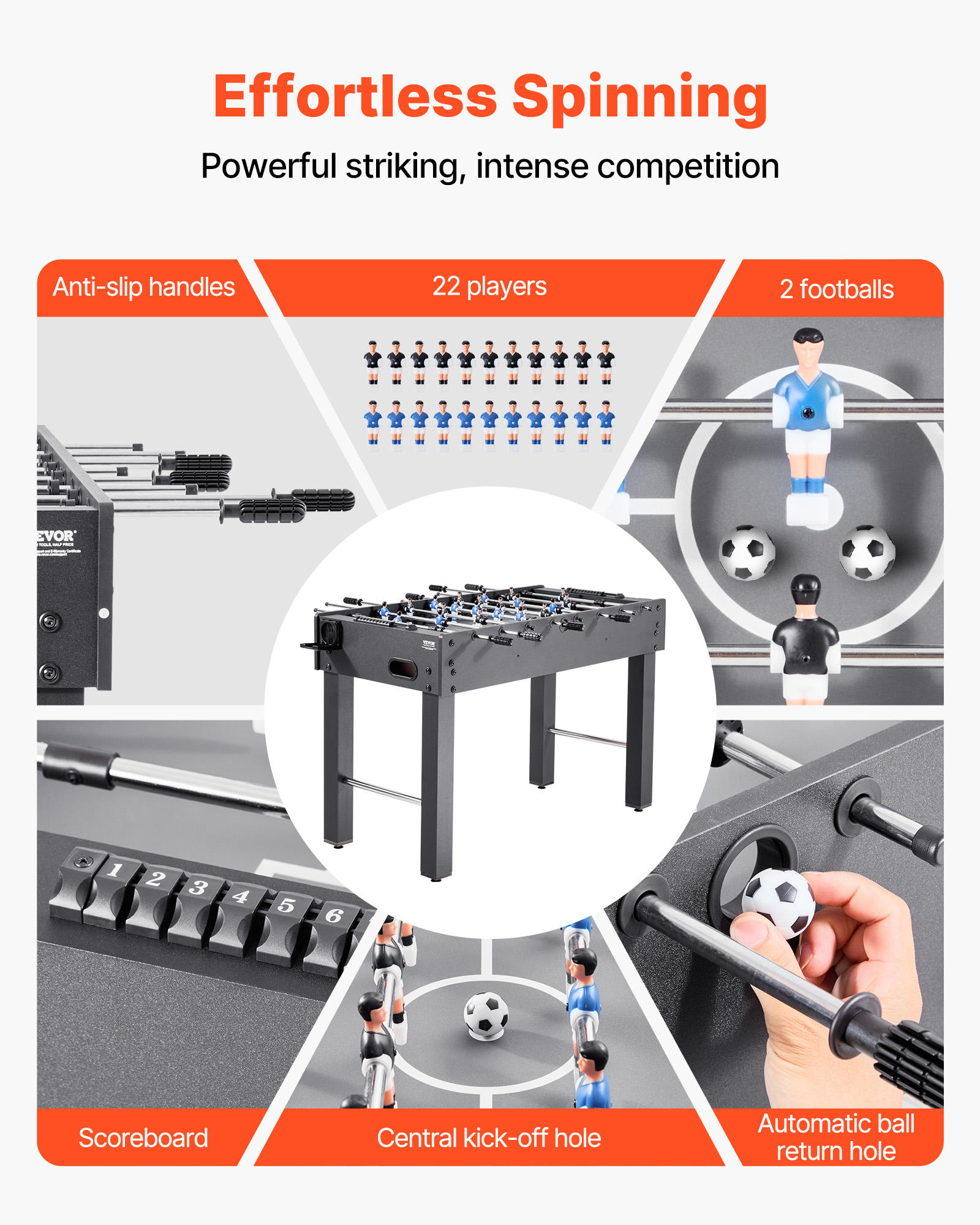 VEVOR Foosball Table, 48 inch Standard Size Table, Indoor Full Size Foosball Tables for Home, Family, and Game Room, Durable Soccer Set, Includes 2 Balls, Score Keeper, and 2 Cup Holders