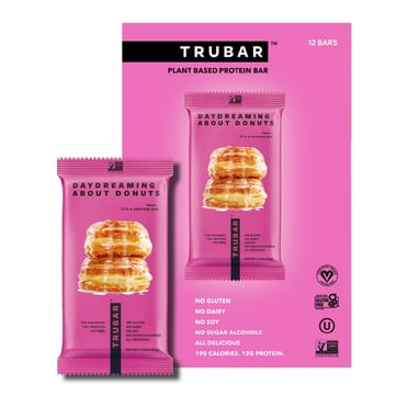 TRUBAR Protein Bar, Daydreaming About Donuts,Plant Based Protein,Vegan,Gluten Free,Kosher,12 Cnt (Box)