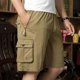 thumbnail image 3 of Pantalones cortos cargo para hombre con bolsillos, cremallera y botón, pantalones cortos lisos tipo bermuda para hombre, de algodón elástico de lujo, anchos, grandes y altos, jogger Y2k, 3 of 5