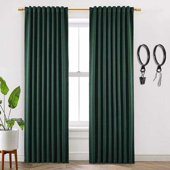 PinesC 108 Inch Curtains 2 Panel Set Blackout,Back Tab Pleated Darkening Black Out Dark Green High Ceiling Curtains for Living Room Bedroom 108 Inches Long,Emerald Green