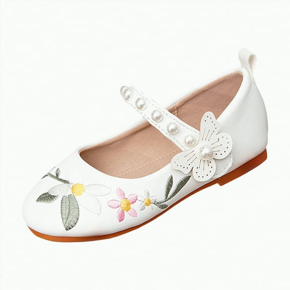Ccpelsie Girls Glitter Dress Shoes Flower Wedding Mary Jane Ballet Flats with Strap Toddler/Little/Big Kids(White,13)