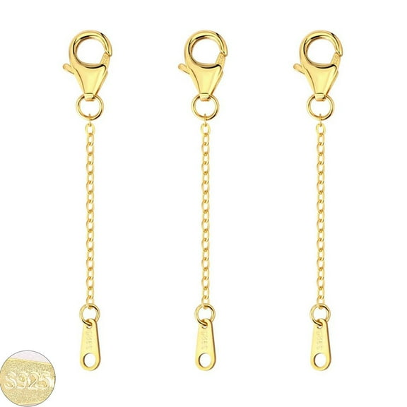 Rynsito 3 Pcs 18K Yellow Gold Plated Necklace Extender, Durable Chain Extenders, Necklace Bracelet Anklet Jewelry Extension for Women, 2Inch