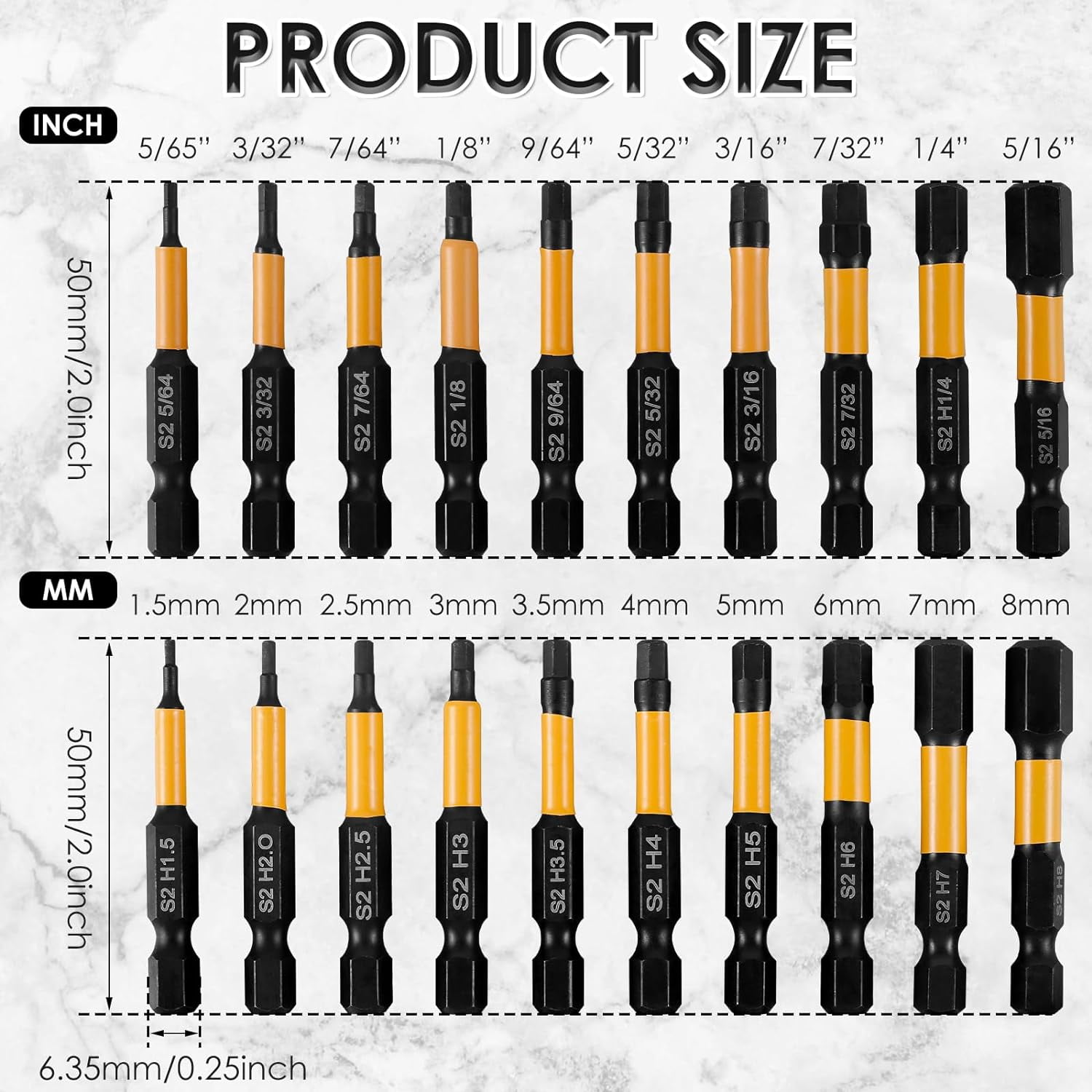 MKEUDQ-40Pcs Impact Hex Head Allen Wrench Drill Bit Set S2 Alloy Magnetic 1/4inch Quick Release Shank Screw Driver Drill Bit for Home Repair