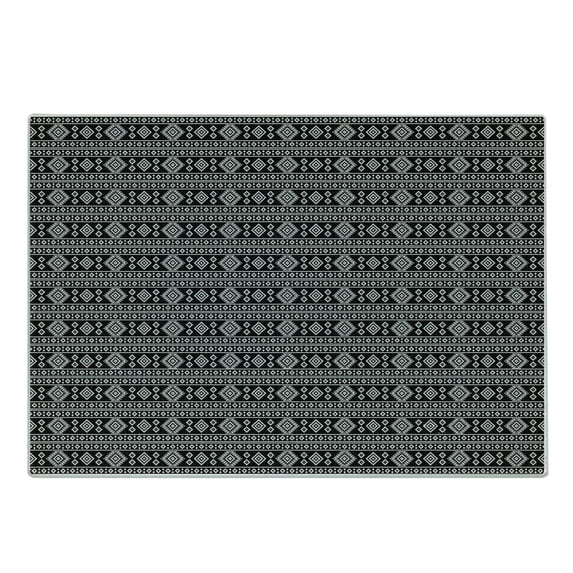Afghan Cutting Board, Monochrome Middle Eastern Folklore Motifs Timeless Pattern Oriental Illustration, Decorative Tempered Glass Cutting and Serving Board, Small Size, Black White, by Ambesonne