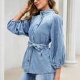 thumbnail image 4 of Sentmoon Womens Fall Top 3/4 Sleeve Collar Women's Sweatshirts Solid Color Regular Fit Trendy Womens Blouse for Travel S-XL, 4 of 9