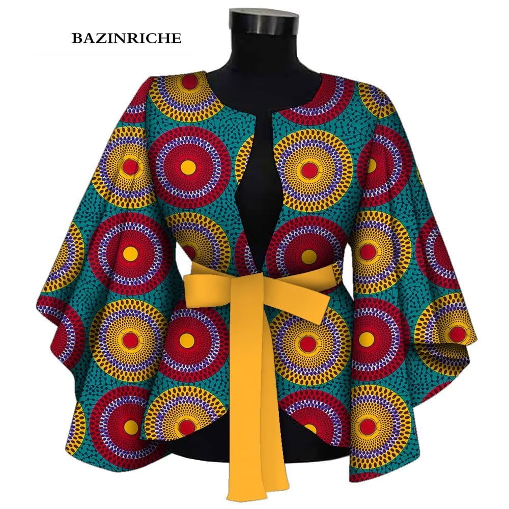 Fashion African Clothes for Women Blouse Elegant v neck with Belt