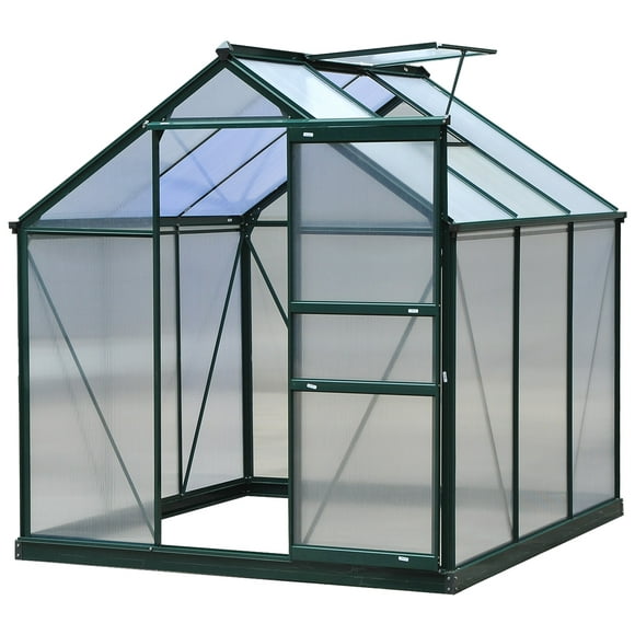 Outsunny 6.2' x 6.3' x 6.6' Clear Polycarbonate Greenhouse, Large Walk-In Green House Garden, Plants Grow, Galvanized Sheet Aluminum Frame w/ Slide Door
