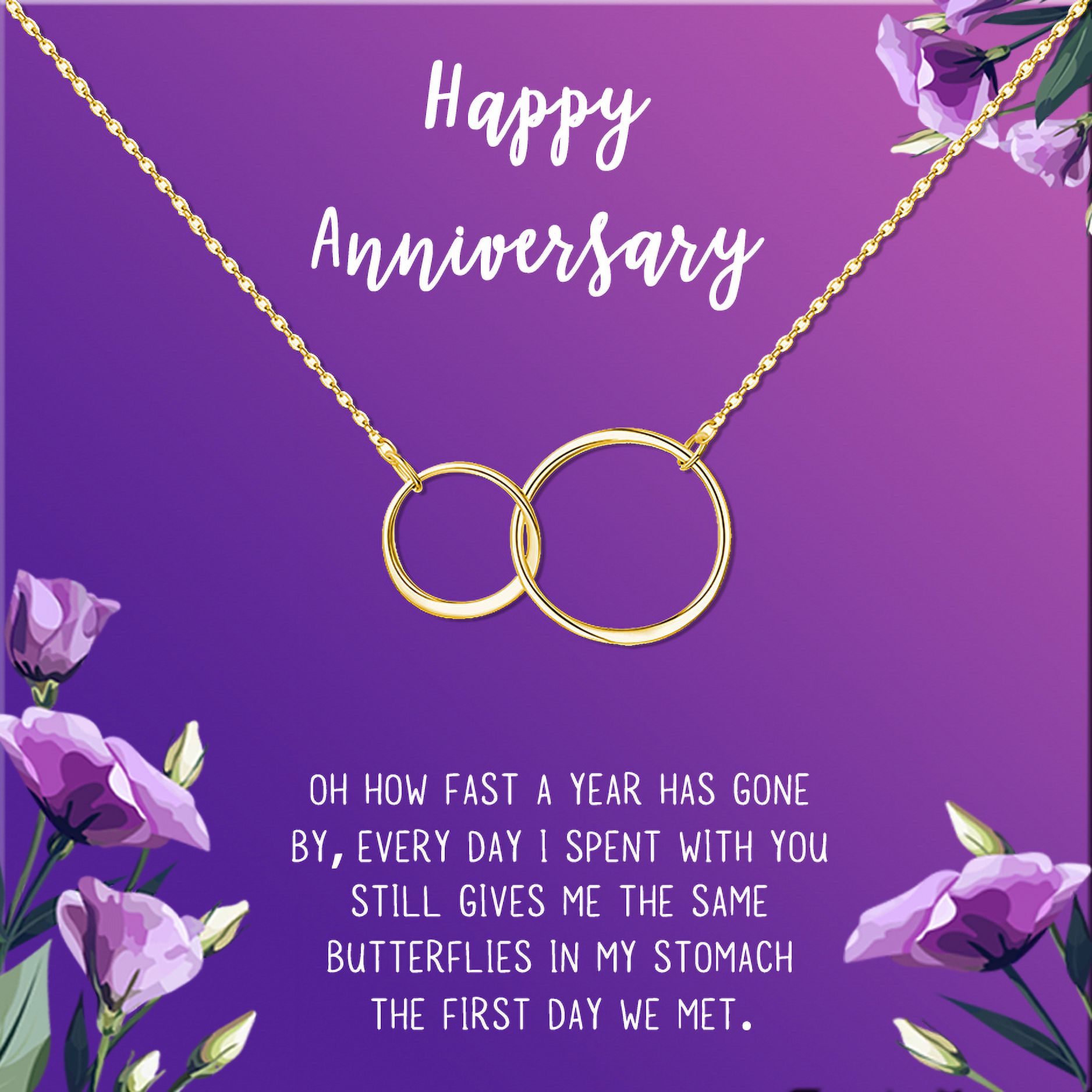 Anavia Happy Anniversary Gift Necklace,Wedding Anniversary Gift for Wife,Express Love Card Jewelry Gift-[Gold Infinity Double Ring, Royal Purple Gift Card]