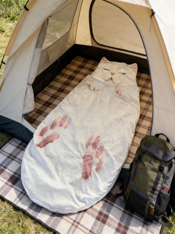 Cozy Cat-Themed Sleeping Bag for Adults - Soft Plush Envelope Design, Warm and Comfortable for Indoor Lounging and Camping, Easy to Wash and Maintain