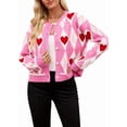 thumbnail image 2 of Women'S Color Block Button Down Cropped Cardigan V Neck Long Sleeve Sweater Jackets Rose Red S, 2 of 8