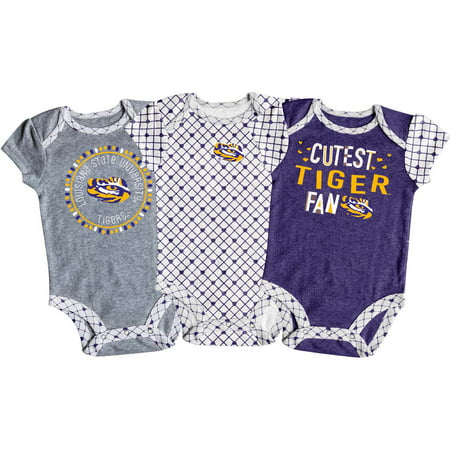 Girls Newborn & Infant Russell Athletic Purple/White/Gray LSU Tigers 3-Pack Team Bodysuit