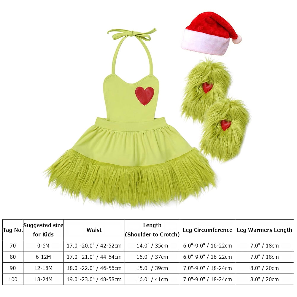 FYMNSI Baby Girl Christmas Outfit Toddler Green Faux Fur Romper Tutu Dress with Leg Warmers Xmas Dress Up Clothes