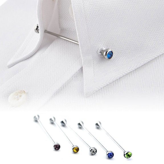 Opvise Men's Formal Shirt Collar Pin Rhinestone Bar Clasp Clip Barbell Lapel Stick