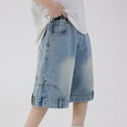 thumbnail image 5 of CPNG Teen Kids Boys Street Denim Bermuda Shorts Wide Straight Leg Retro Denim Shorts Vintage Baggy Jeans Boys Elastic Waisted Loose Casual Oversize Jeans Shorts, 5 of 6