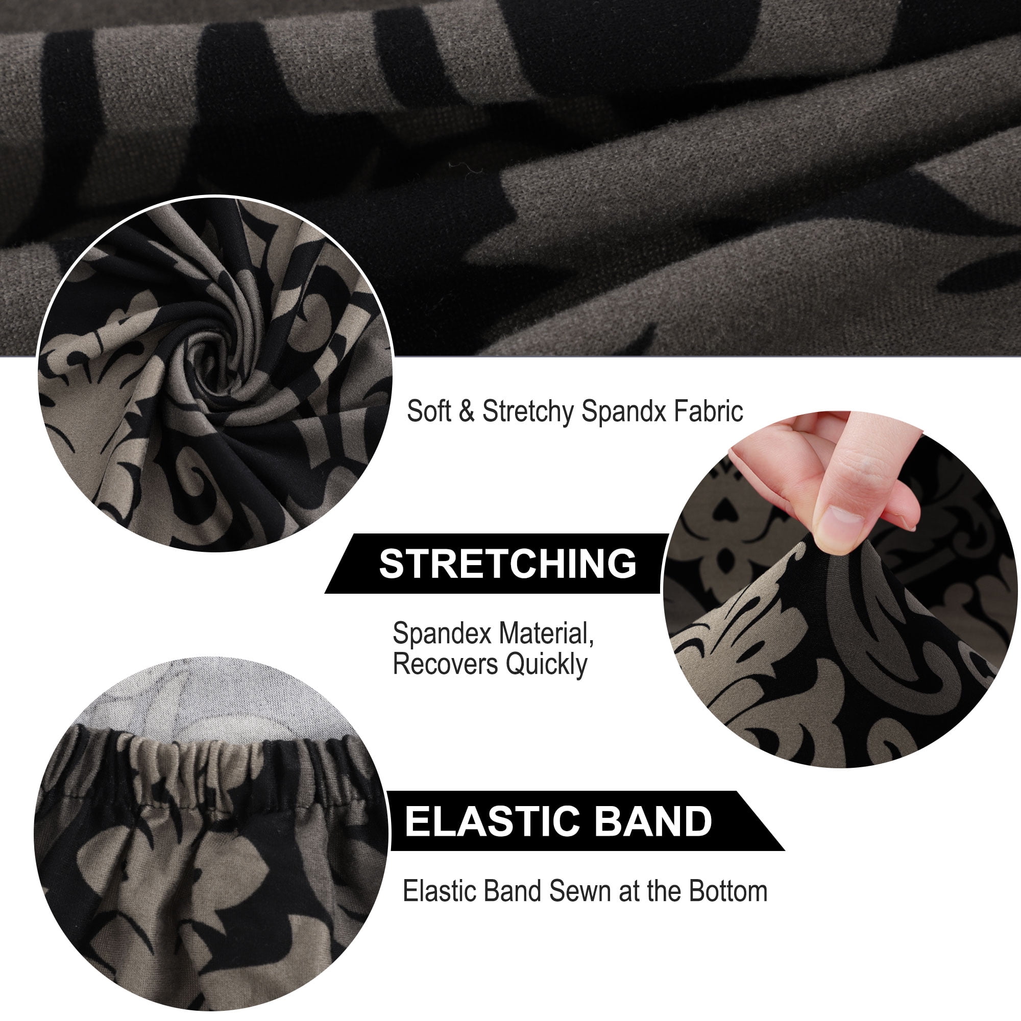 Unique Bargains Stretch Polyester Dining Chair Covers Set of 6, Black and Gray
