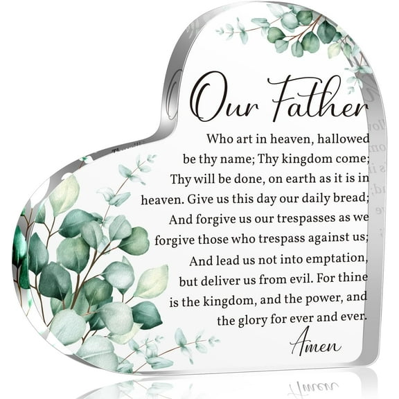 Christian Bible Verses Acrylic Heart Decorative Sign Plaques Our Father Prayer Gifts for Women Men, The Lords Prayer Religious Gifts Scripture Gifts for Friends Mom, Inspirational Gifts