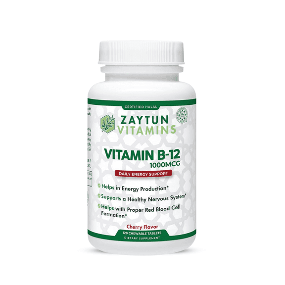 Zaytun Halal Vitamin B12 1000mcg, Promotes Energy Production, Metabolism and Healthy Nervous System - Vegetarians and Vegans Formula - Dairy-Free - 4 Months Supply - Made in USA