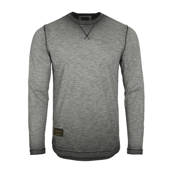 ZIMEGO Men's Long Sleeve Crew Neck Color Dye Washed Vintage Curved Hem T-Shirts