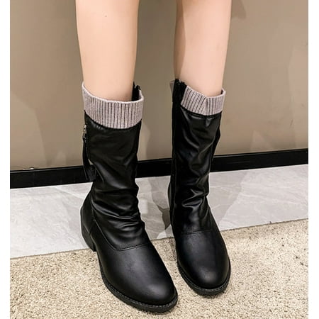 

ertutuyi women shoes warm boots square heel casual shoes fashion soft sole ladies non slip boots black 40