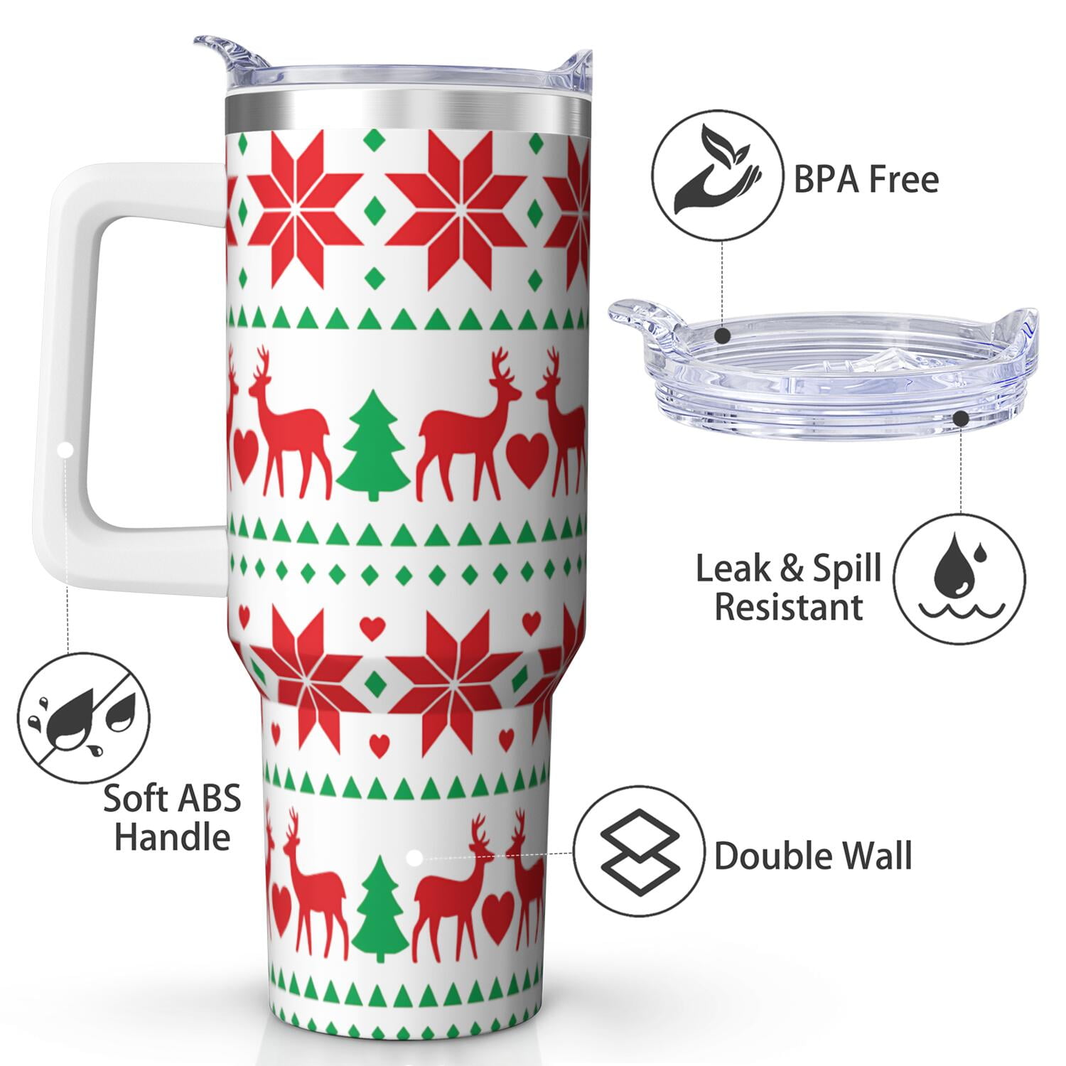 1pc 40 oz Christmas Tumbler with Lid and Straw Stainless steel Insulated tumblers Cute water bottle Travel/Gym coffee tumbler Gifts for Women/men