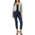 thumbnail image 2 of INSPIRE CHIC Women's Open Front Shawl Lapel 3/4 Ruched Sleeves Chiffon Crop Blazer, 2 of 7