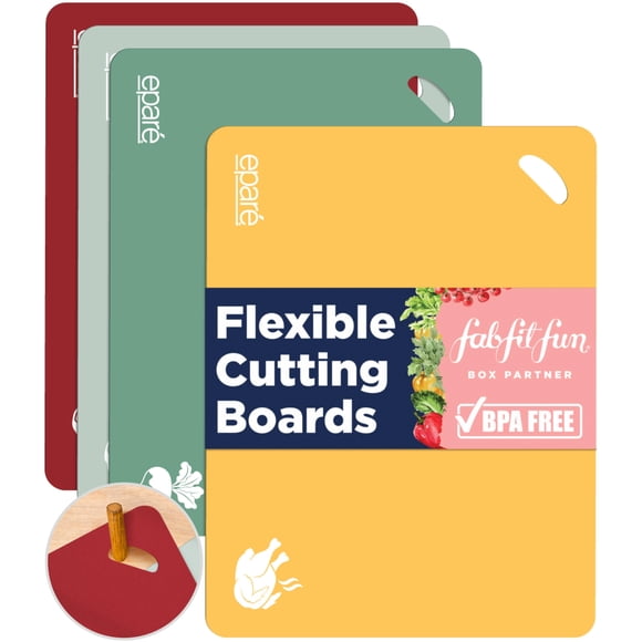Eparé Extra Thick Flexible Folding Cutting Boards for Kitchen - Set of 4 Hangable & BPA Free Large Chopping & Cutting Mats for Cooking – Non Slip Cutting Sheets for Kitchen