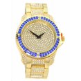 thumbnail image 2 of Men's Big Heavy Gold-tone Iceout Clubbing watch 48mm 16mm thick case. Blue CZ bezel, Gold CZ dial, 23mm wide Gold-tone CZ metal link bracelet fits 8.5 inches wrist., 2 of 2
