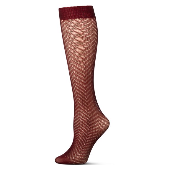 MeMoi Women's Chevron Net Knee High Socks - Womens - Female, One Size, Black