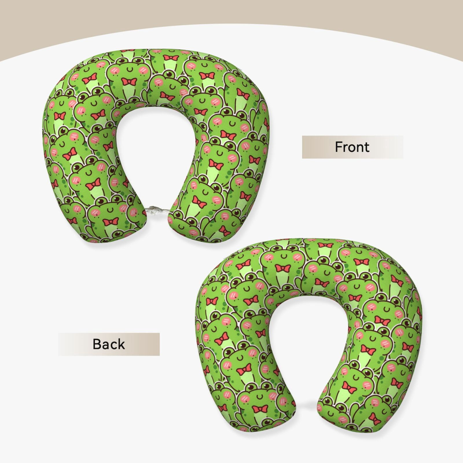 Xecao Cute Green Frog Print Memory Foam Cervical Neck Pillow Versatile U-Shaped Pillows for Home,Office,Camping,Travelling,Soft Washable Cover