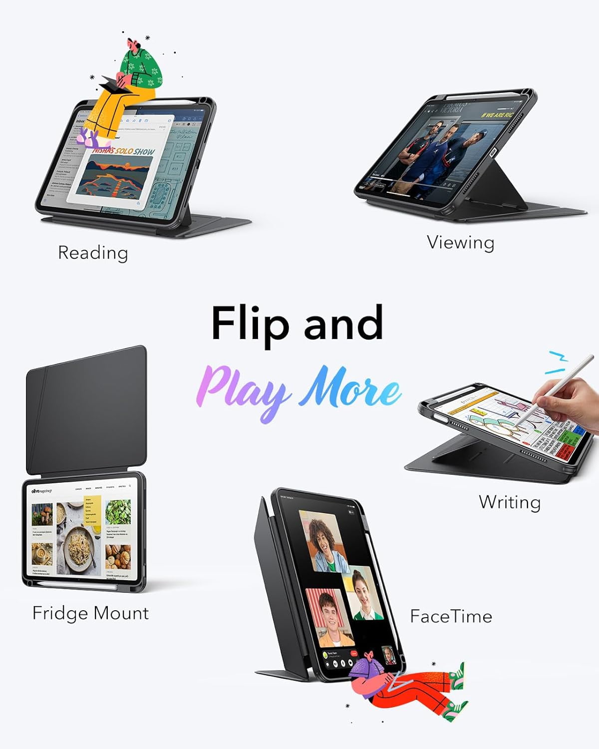 ESR Flip Stand Case Compatible with iPad A16 Case, iPad 11th/10th Gen (2025/2022), Multi‑Angle Vertical & Landscape Stand with Pencil Holder, Ultra‑Stable Protection, Black