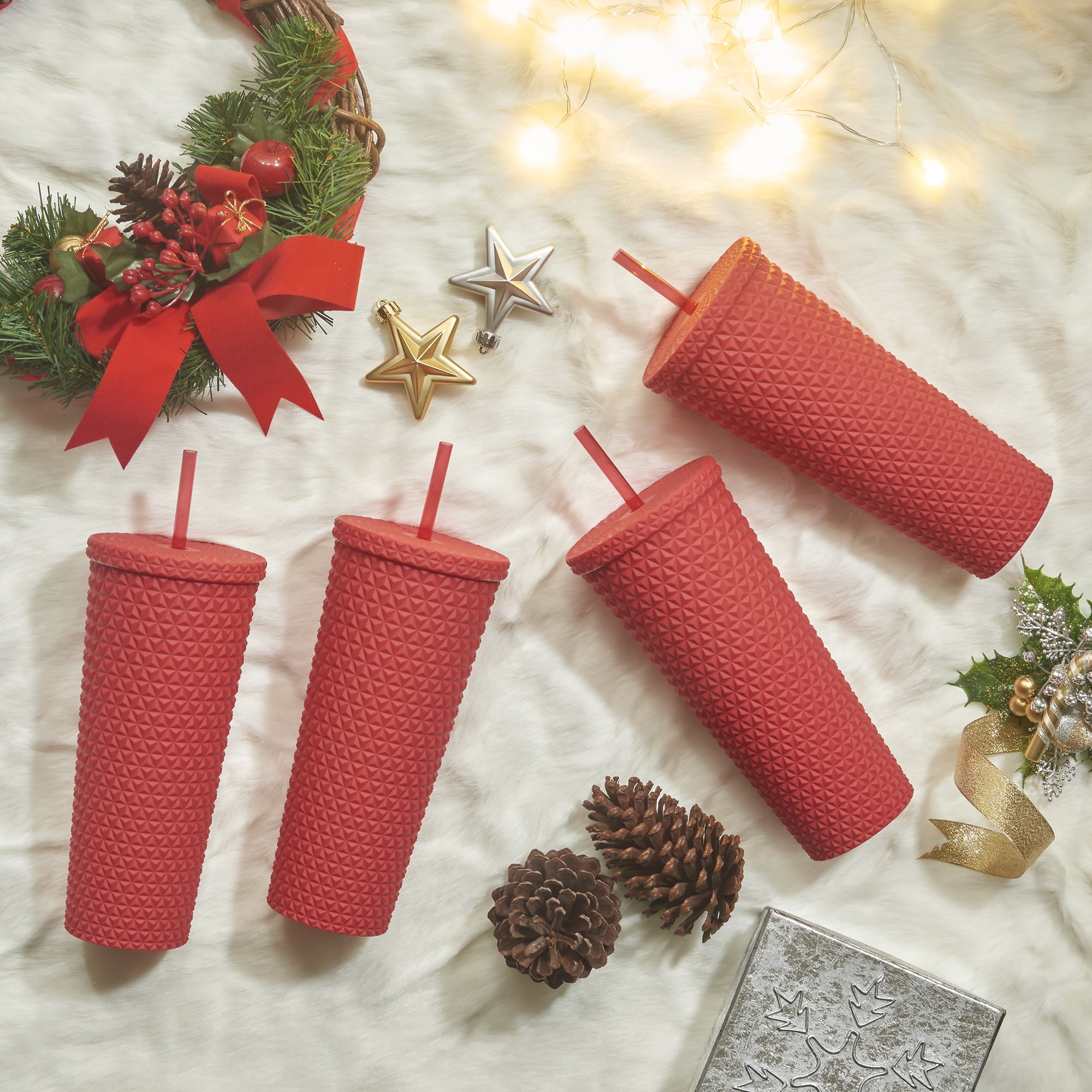 Mainstays 4-Pack Holiday Time Christmas Tumblers with Figural Straw $13.31  (Reg. $24) - $3.33/26 Oz Tumbler - Fabulessly Frugal