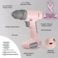 thumbnail image 2 of 12V Cordless Pink Drill Set, Electric Drill Kit with 3/8-Inch Keyless Chuck, 6 Pcs Bits, Variable Speed, 18 Touque Setting, Type-C Charge Cable, Led Light, 2 of 7