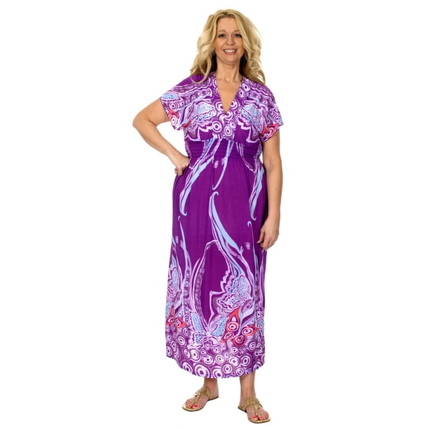 Women's Plus Size Summer Maxi Dress with a V-Neckline & Cropped Sleeves ...