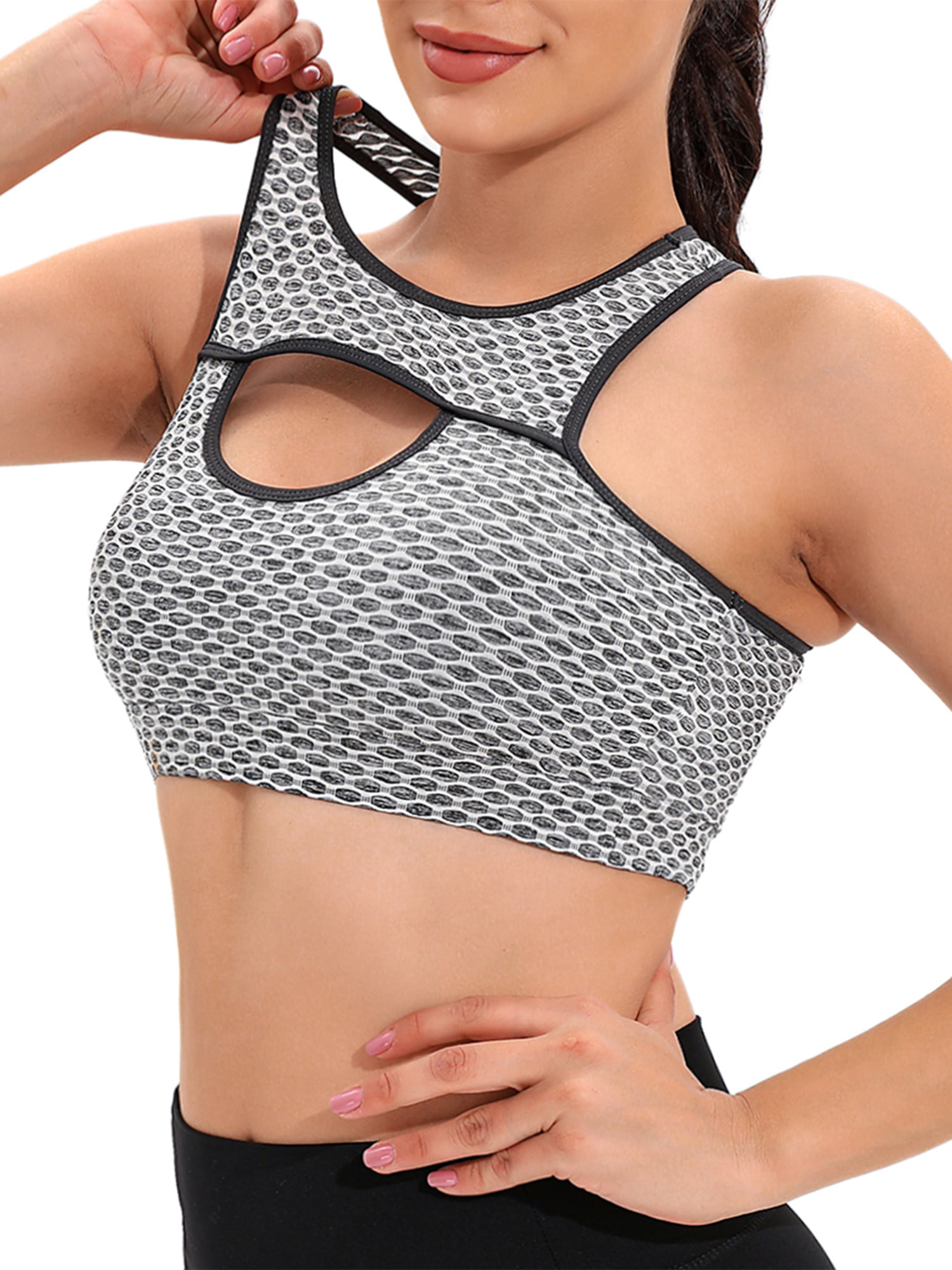 Women's Sports Bra Padded Soft Racerback Stretch Crop Top Vest with  Removable Soft Padded Cups Lace Yoga Activewear