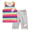 thumbnail image 4 of Ropa para niños de Hello Kitty, nuevo traje con Top de dibujos animados de colores del arcoíris, lindo conjunto informal sin mangas y pantalones cortos de dos piezas para niños, 4 of 4