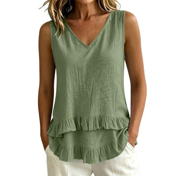 jjayotai Tank Tops for Women Casual V Neck Ruffle Hem Babydoll Tanks Sleeveless Flowy Peplum Tops