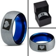 thumbnail image 4 of Tungsten North Dakota The Peace Garden State Heart Band Ring 8mm Men Women Comfort Fit Blue Dome Brushed Gray Polished, 4 of 4