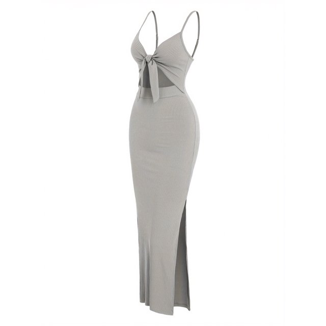 Vibrant V-Neck Cami Dress Sexy Cut Out Split Hem Sleeveless Flowy Essential