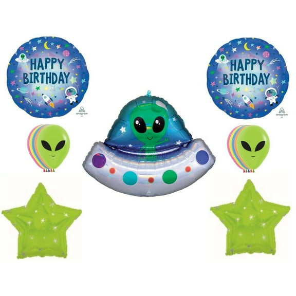 Aliens Spaceship Happy Birthday party balloons Decoration Supplies Outer Space