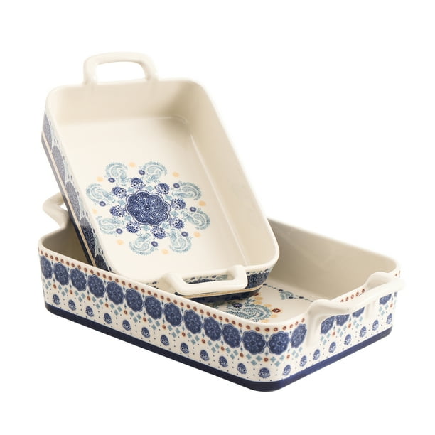 Bico Blue Talavera Stoneware Baking Dish Set, Set of 2, Large & Medium
