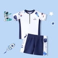 thumbnail image 5 of Weebloom Baby Swimsuit Boy Two Piece With Short Sleeve Rash Guard Swim Shorts Lightweight Quick Drying Bathing Suit For Beach Pool Boys Swimsuits Blue 4-5 Years, 5 of 9