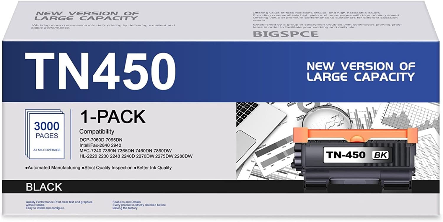 TN450 Black High Yield Toner Cartridge Replacement for Brother