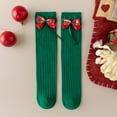 thumbnail image 4 of Xfvqtps Girls Christmas Socks Cute Bow Knitting Solid Color Mid Tube Christmas Accessories Elastic Comfort Breathable Soft Cotton Socks Green-01, 4 of 4